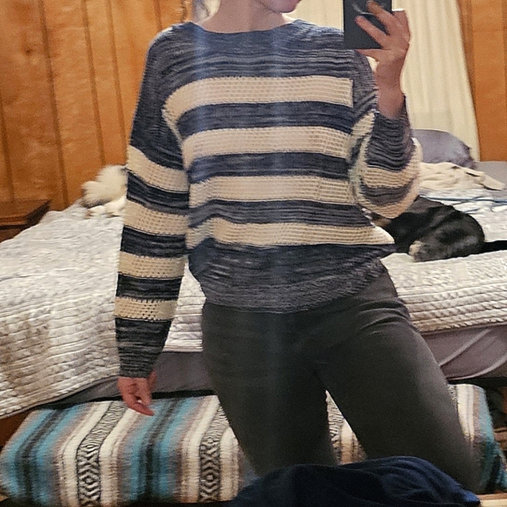 Navy & White Striped Knit Sweater
